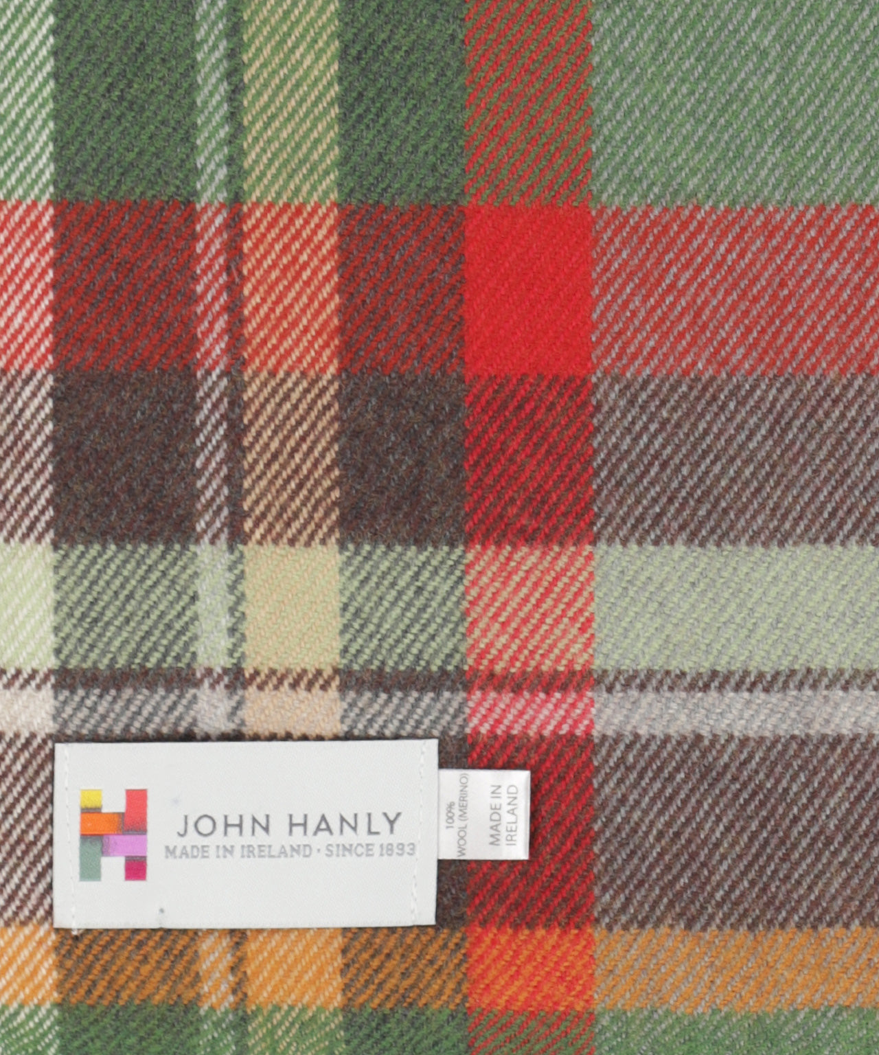 Merino Luxury Wool Scarf | Green Rust Orange Brown Check