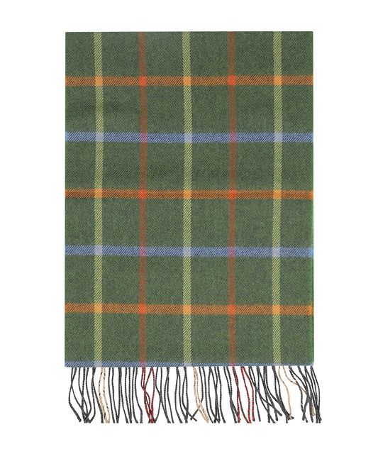 Merino Luxury Wool Scarf | Olijfgroen lichtblauw oranje ruit