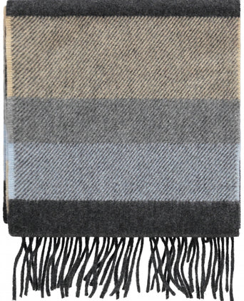 Wool Cashmere Scarf | Denim Taupe Grey Stripe