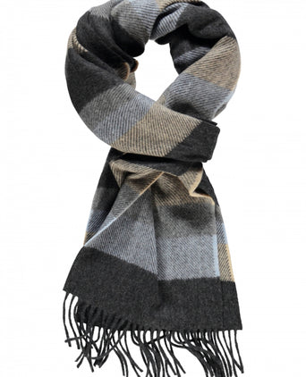 Wool Cashmere Scarf | Denim Taupe Grey Stripe