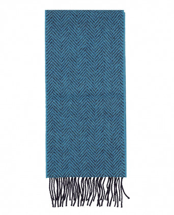 Cashmere Merino Scarf | Navy Teal Herringbone