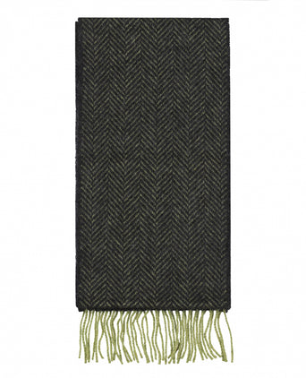 Cashmere Merino Scarf | Green Charcoal Herringbone