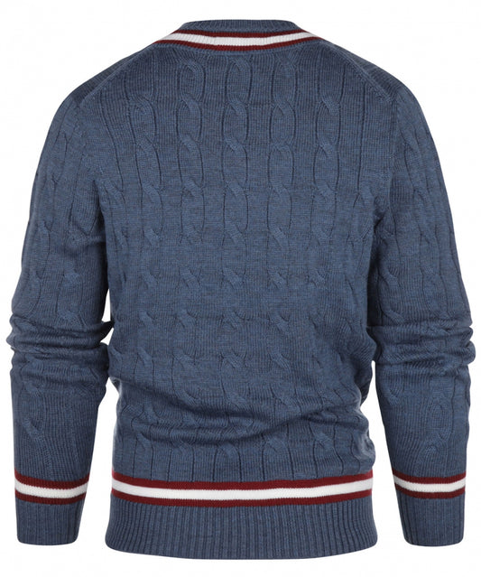 Cricket V-Hals Merinowol | Denim/Ecru/Burgundy
