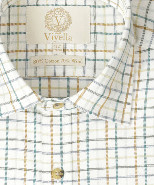 Shirt | Wit kleine ruit Bruin/Aqua/Lichtgroen