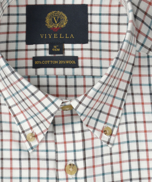 Shirt BD | Kleine ruit Bruin/Turquoise/Rood