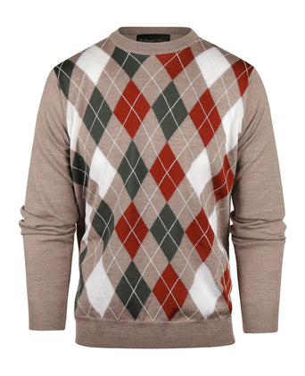 Merino Ronde Hals Ruit Pullover | Bruin