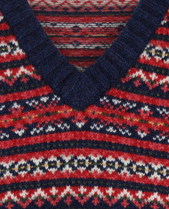 Alan Paine Fairisle Slipover | Denim Blauw