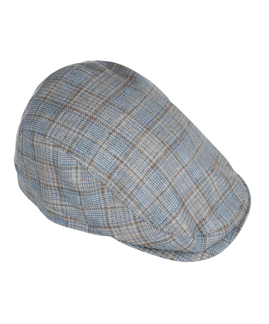 Klassieke Cap 53% Zijde 47% Wol | Blauw Beige Ruit