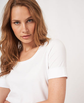 T-shirt Dames Opgerolde mouwen | Wit