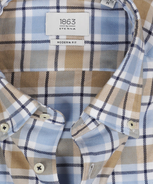 Shirt Brushed Cotton | Grote ruit Blauw/Khaki/Wit