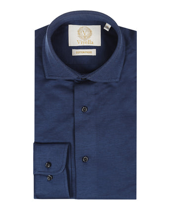 Viyella Knitted Pique Shirt | Navy Blauw