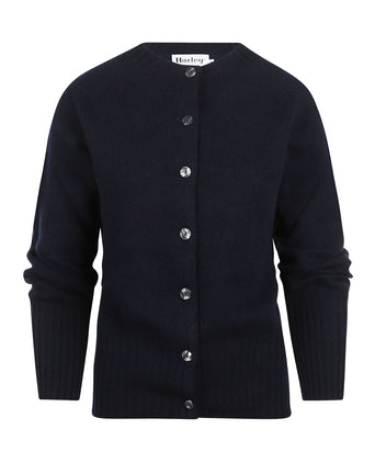 Harley of Scotland Dames Grofgebreid Knoop Vest | Navy Blauw