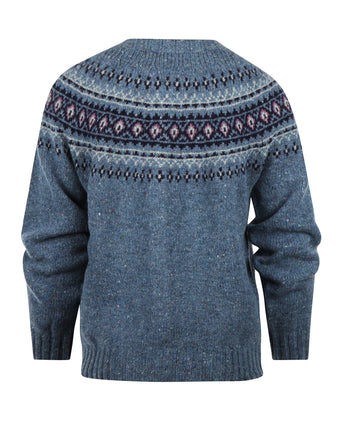 Harley of Scotland Dames Fair Isle Knoopvest | Denim Blauw