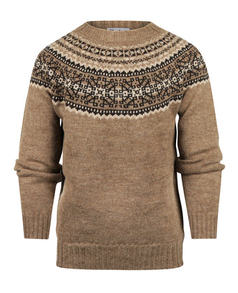 Harley of Scotland Ronde Hals Fairisle Pullover | Bruin
