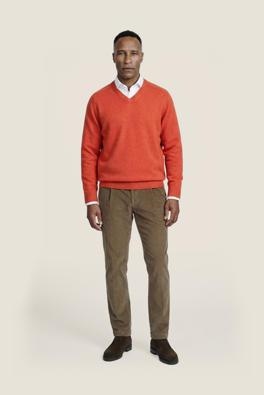 Lamswol V-Hals Pullover | Oranje Rood