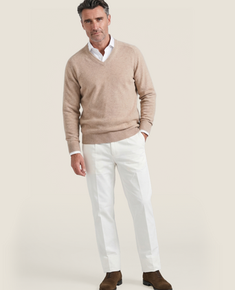 Pullover klassiek Lamswol v-hals | Bruin