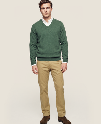 Pullover klassiek Lamswol v-hals | Groen