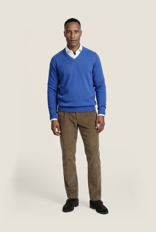 Lamswol V-Hals Pullover | Blauw