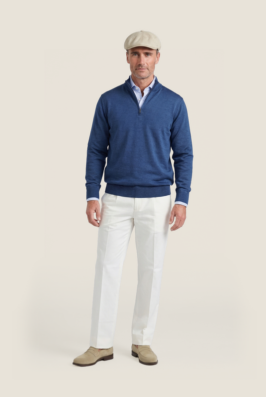 Merino Turtle rits | Blauw Melange