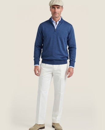 Pullover Merinowol ritskraag | Blauw