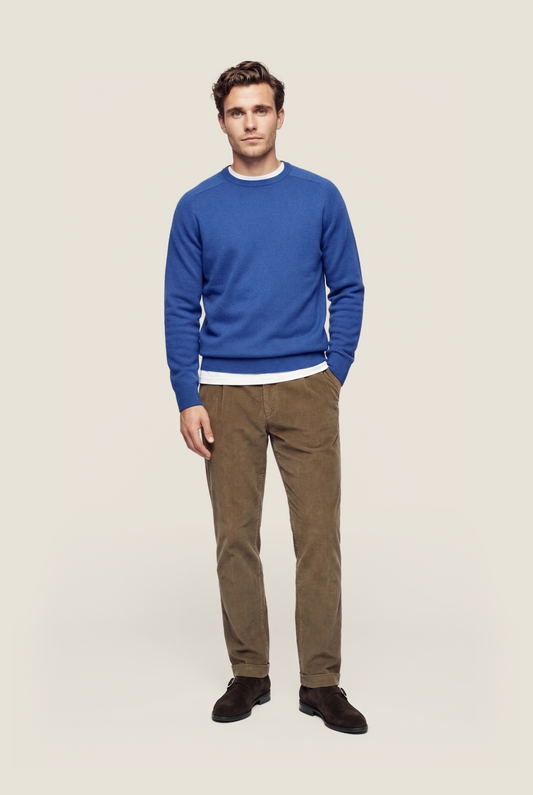Lamswol Ronde Hals Pullover | Blauw