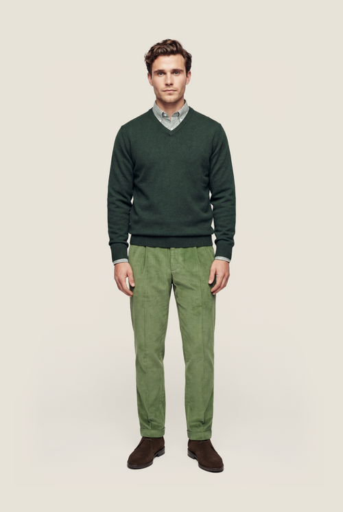 Pullover katoen v-hals | Groen