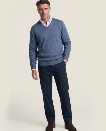 Pullover katoen v-hals | Blauw