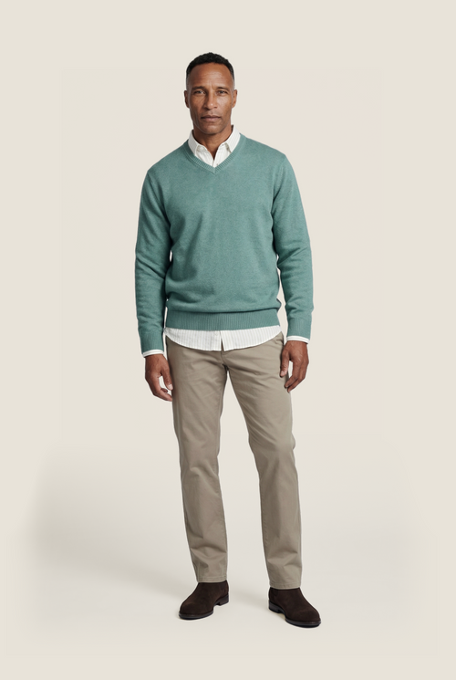 Pullover katoen v-hals | Groen