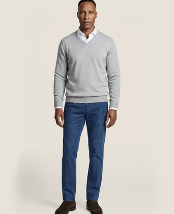 Pullover katoen v-hals | Licht Grijs