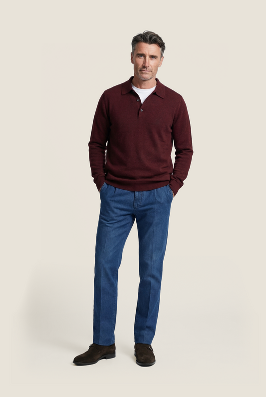 Merino Polo Pullover | Bordeaux