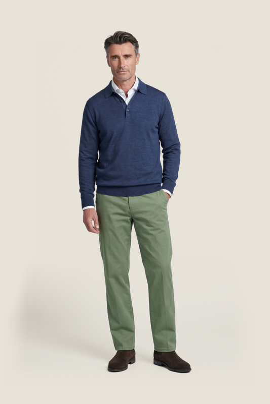 Merino Polo Pullover | Donker Blauw