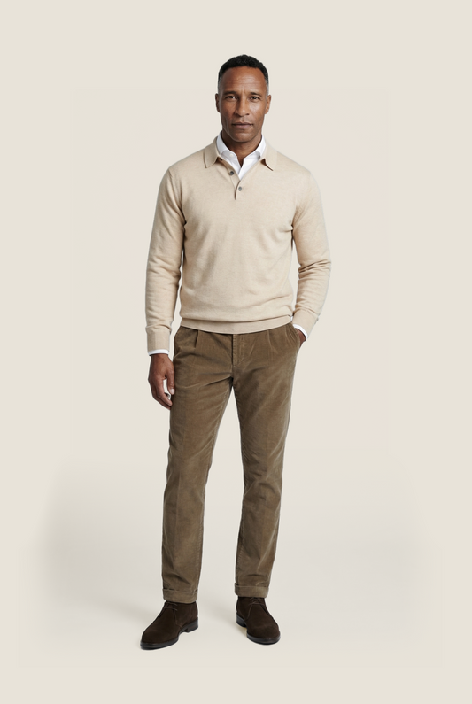 Merino Polo Pullover | Beige