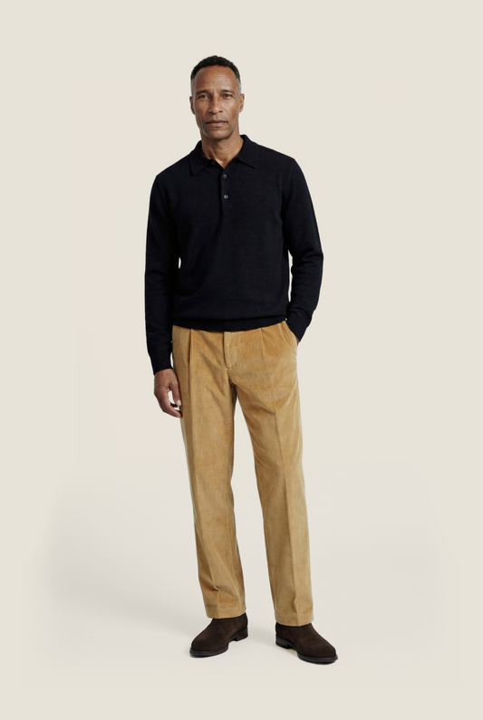 Merino Polo Pullover | Zwart