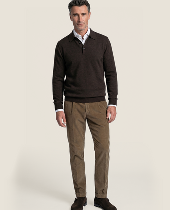 Pullover polo merino wol | Donker Bruin