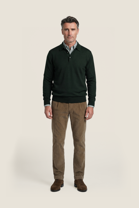 Merino Polo Pullover | Fles Groen
