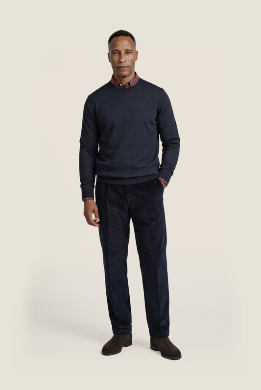 Merino O-Hals | Blauw Grijs
