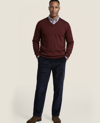 Pullover merino wol v-hals | Bordeaux