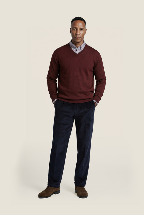 Pullover merino wol v-hals | Bordeaux