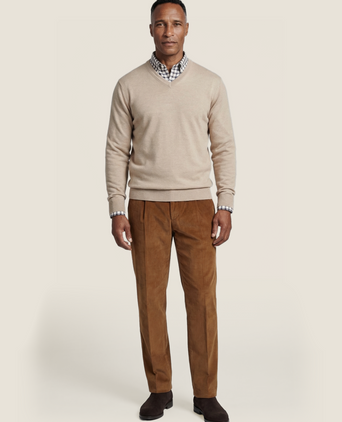 Pullover merino wol v-hals | Beige