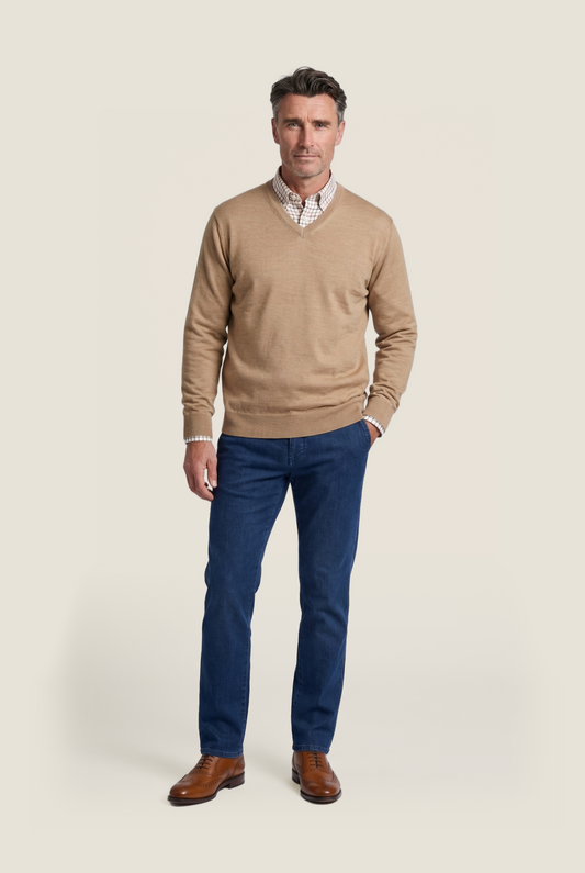 Merino V-Hals Pullover | Camel