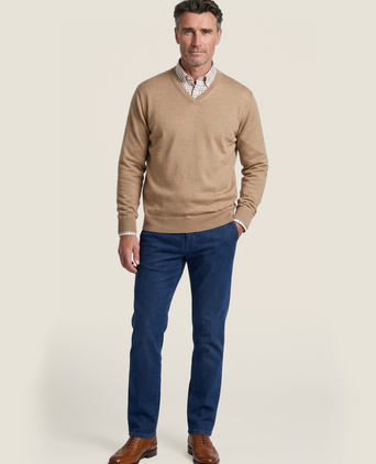 Pullover merino wol v-hals | Bruin