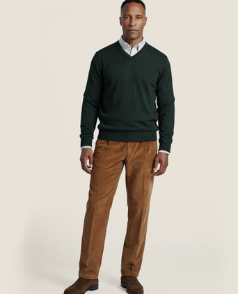 Pullover merino wol v-hals | Groen