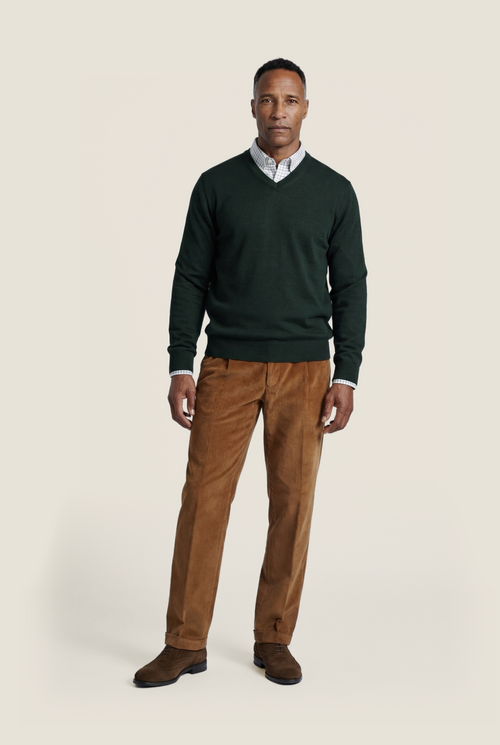 Pullover merino wol v-hals | Groen