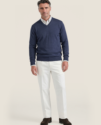 Pullover merino wol v-hals | Light Indigo