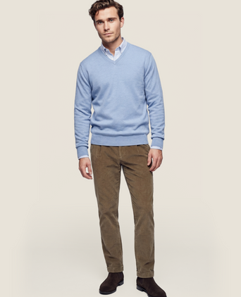 Pullover merino wol v-hals | Licht Blauw