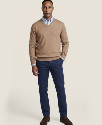 Pullover merino wol v-hals | Camel