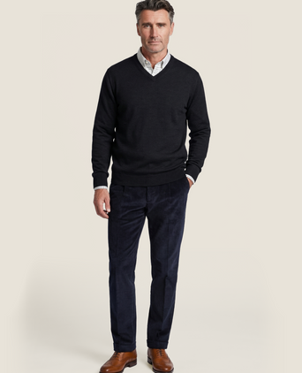 Pullover merino wol v-hals | Blauwgrijs