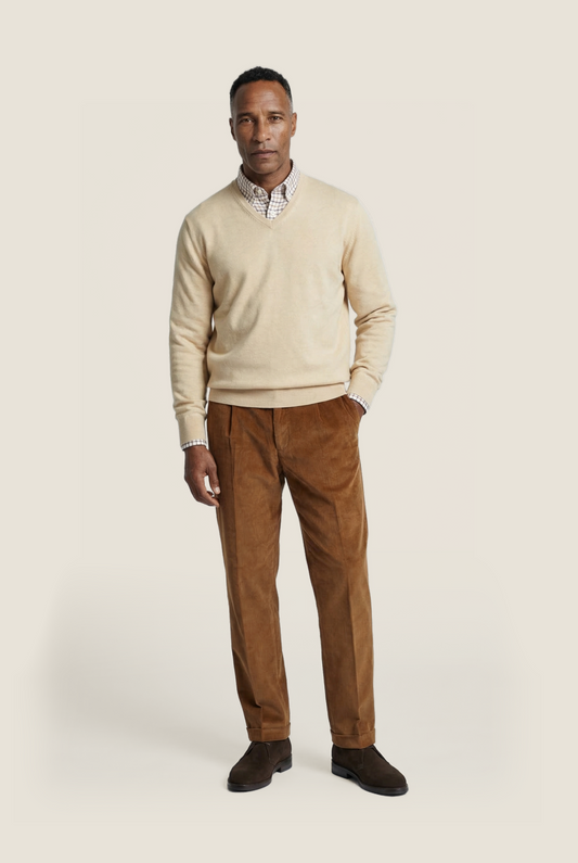 Pullover V-Hals Cotton/Cashmere | Beige