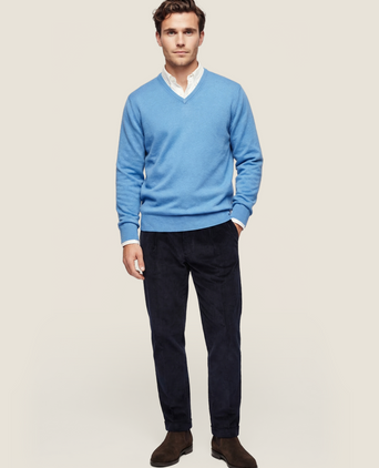 Pullover V-Hals Cotton/Cashmere | Blauw