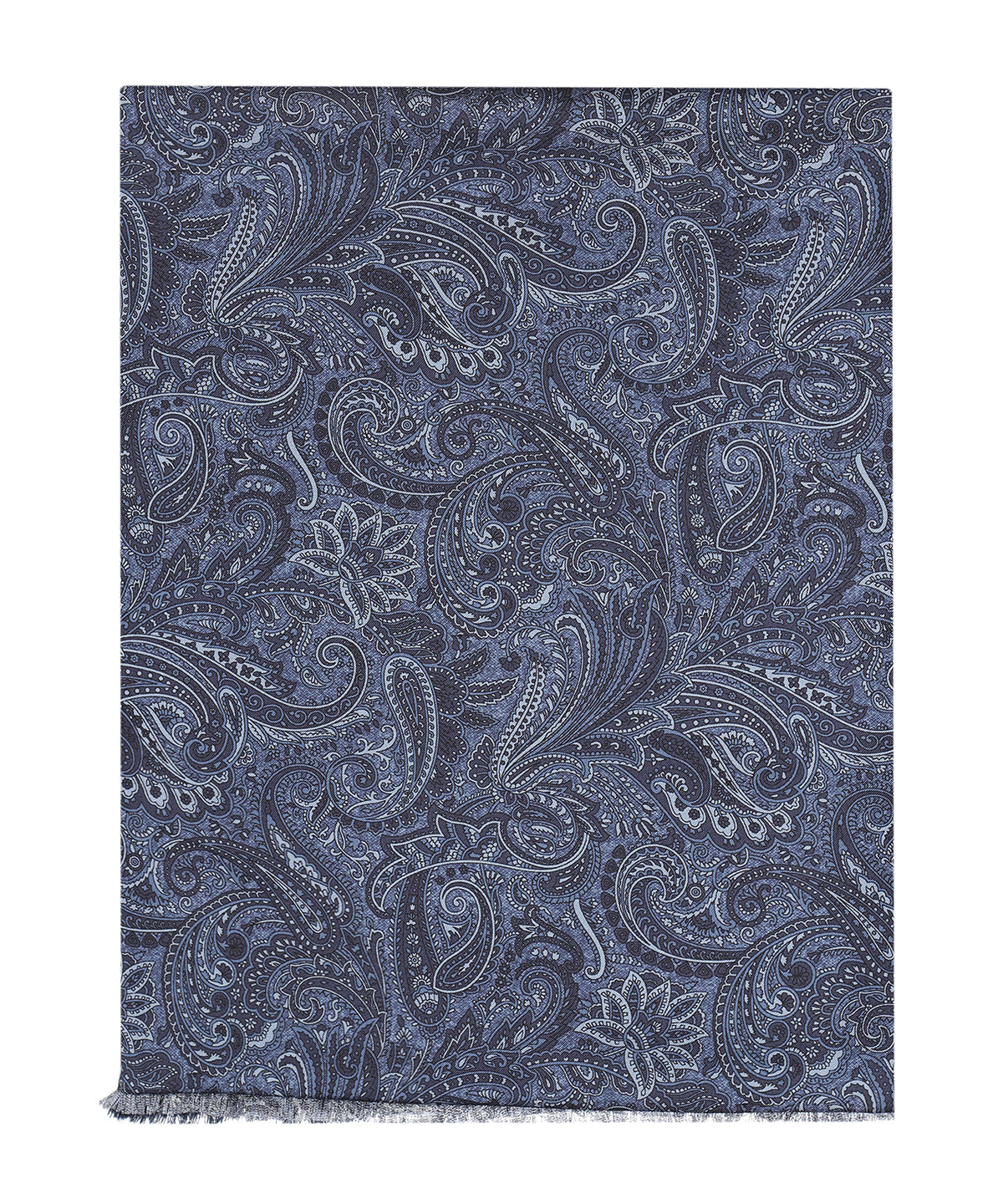 Zijden Wollen Sjaal | Navy Paisley Groot